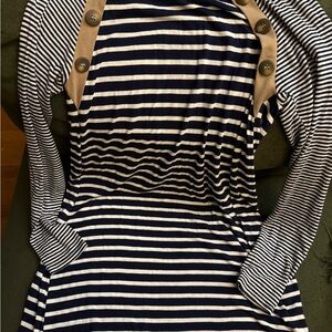 Moa Moa Navy and Tan Striped Long Sleeve Dress